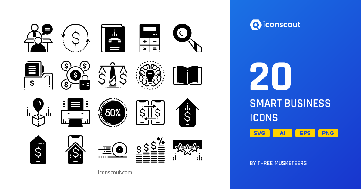 Smart Business Icon Pack - 20 Glyph Business Icons | SVG, PNG, ICO ...