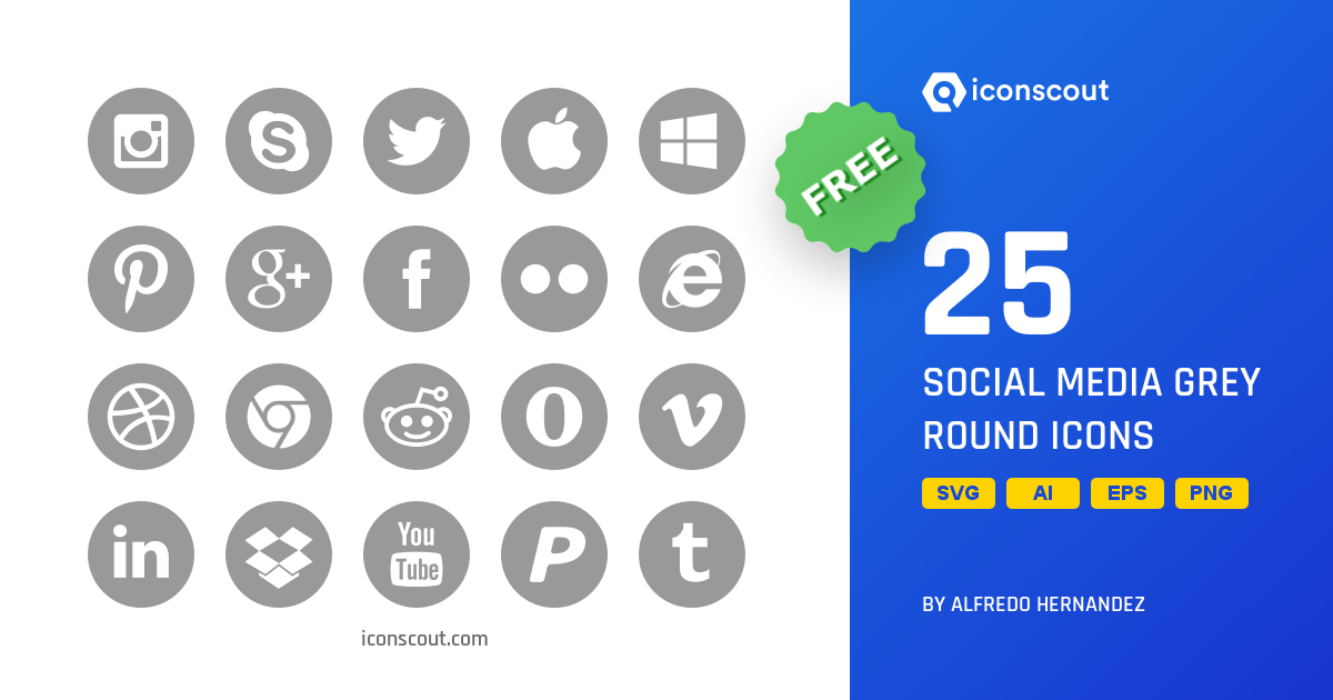 Download Social Media Grey Round Icon Pack Available In Svg Png Icon Fonts
