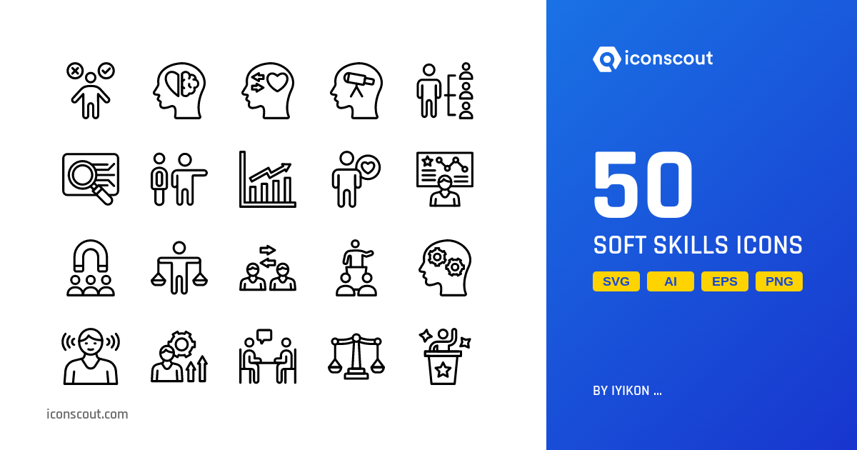 Soft Skills Icon Pack - 50 Line School & Education Icons | SVG, PNG ...