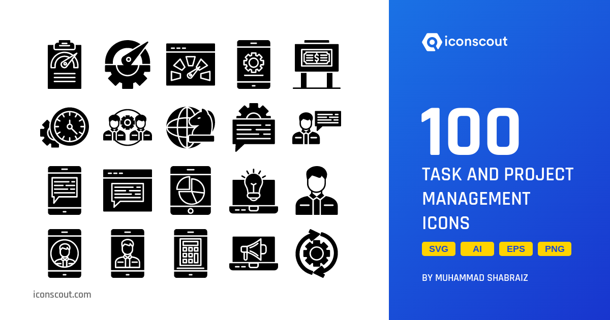 Task And Project Management Icon Pack - 100 Glyph Business Icons | SVG ...