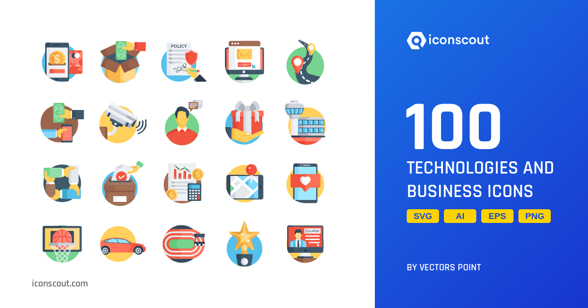 Technologies And Business Icon Pack - 100 Flat Business Icons | SVG ...
