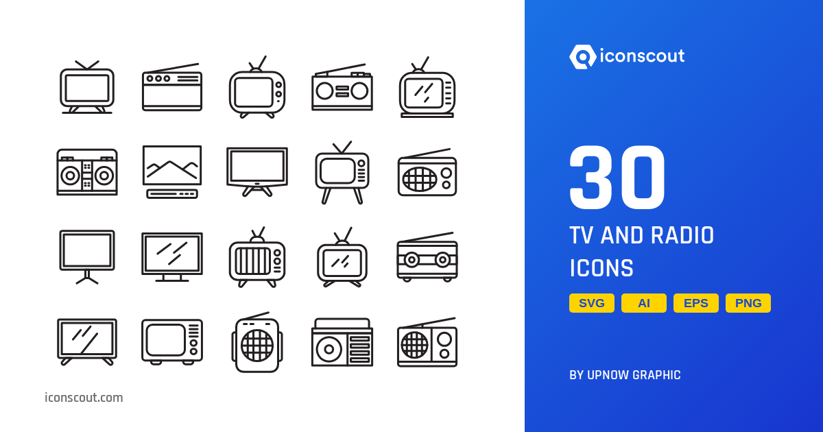 Tv And Radio Icon Pack - 30 Line Appliances Icons | SVG, PNG, ICO Available