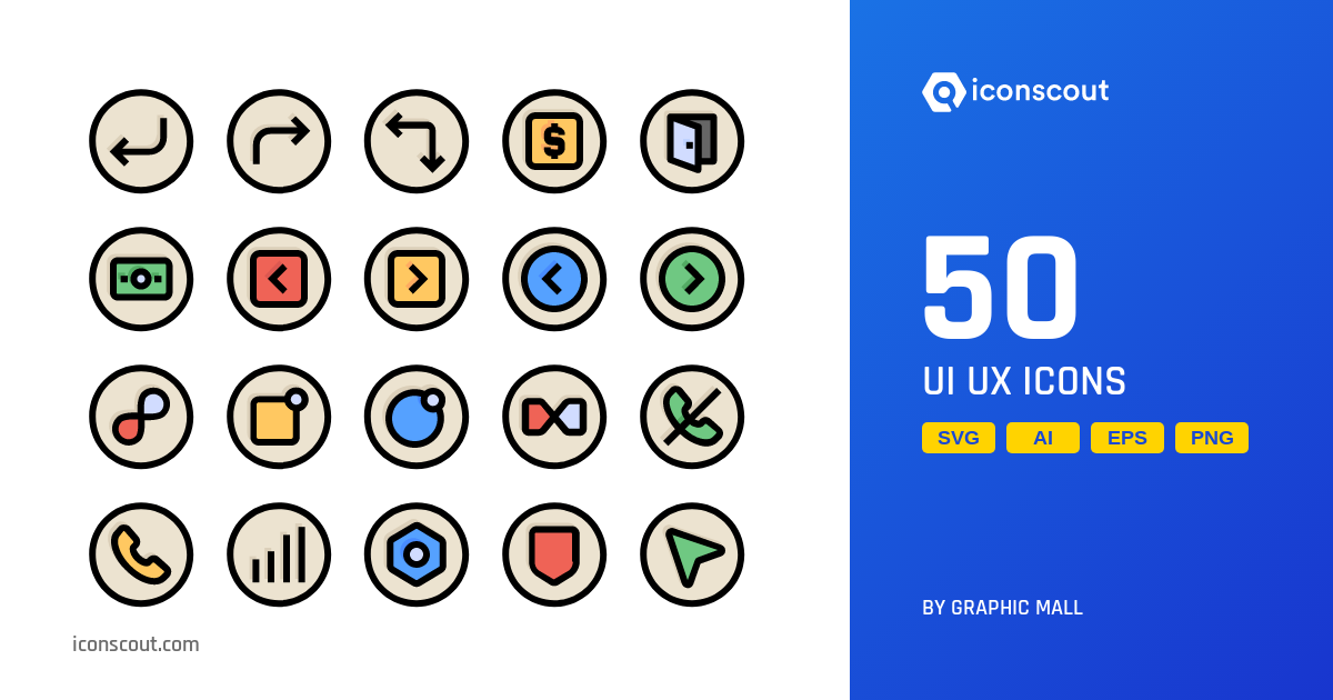 UI UX Icon Pack - 50 Colored Outline Sign & Symbols Icons | SVG, PNG ...