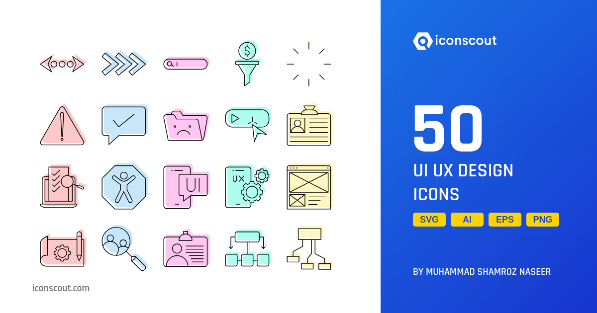 UI Ux Design Icon Pack - 50 Design & Development Colored Outline Icons ...