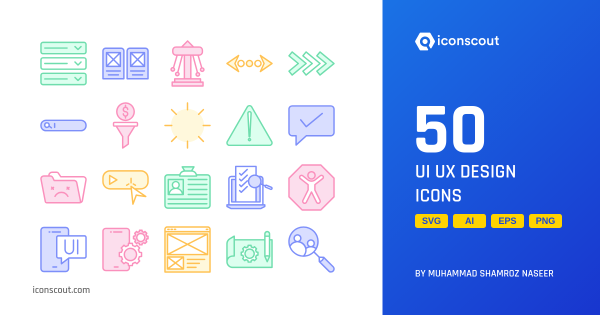 UI Ux Design Icon Pack - 50 Dual Tone Sign & Symbols Icons | SVG, PNG ...