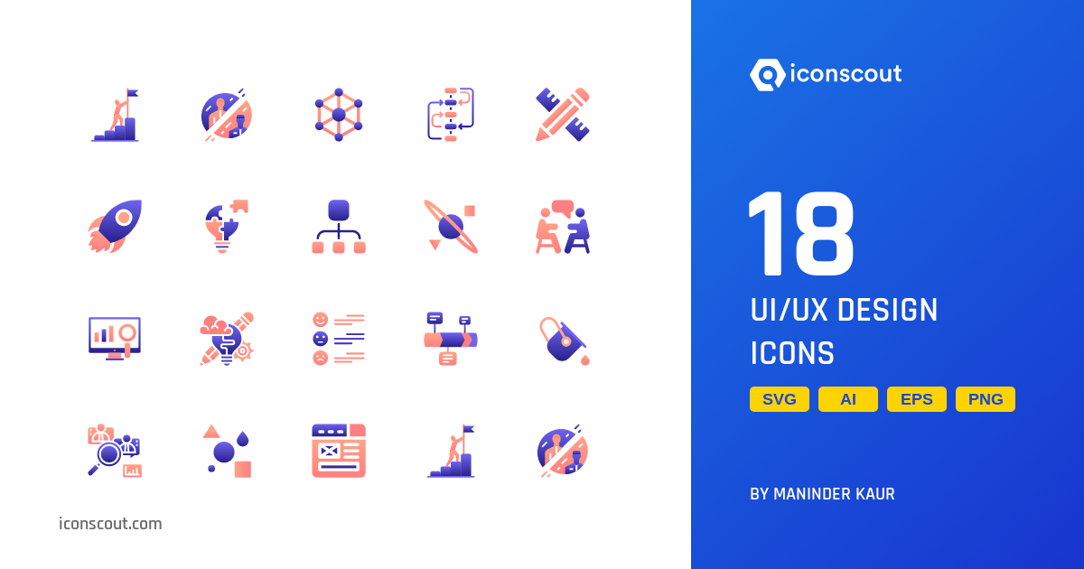 UI/UX Design Icon Pack - 18 Flat Design & Development Icons | SVG, PNG ...