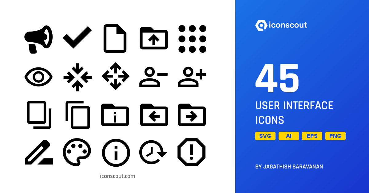 User Interface Icon Pack - 45 Glyph User Interface Icons | SVG, PNG ...
