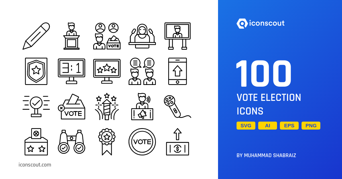 Vote Election Icon Pack - 100 Line Politics Icons | SVG, PNG, ICO Available