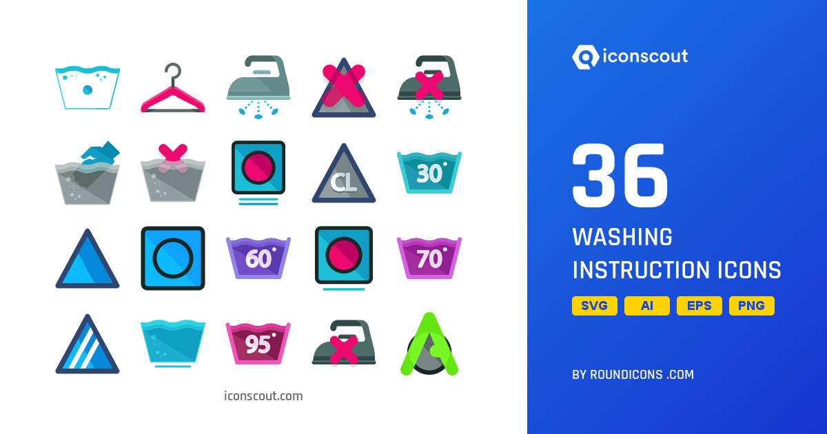 Washing Instruction Icon Pack 36 Sign & Symbols Flat Icons IconScout
