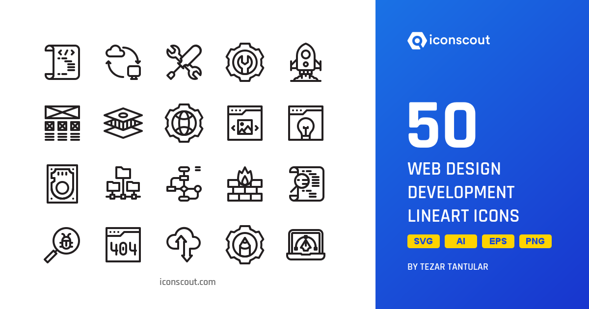 Web Design Development LineArt Icon Pack - 50 Free Download Design ...