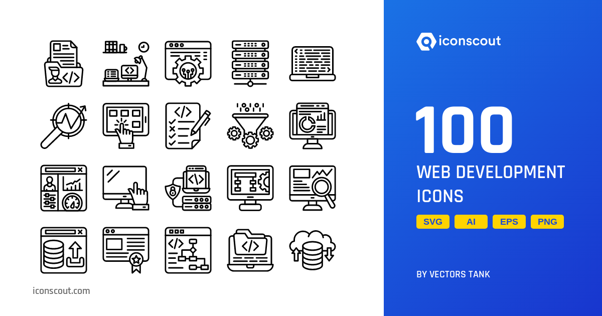 Web Development Icon Pack - 100 Line Seo & Web Icons | SVG, PNG, ICO ...
