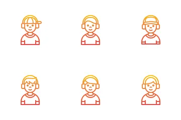 ヘッドフォンをつけた子供たちのアバター アイコンパック