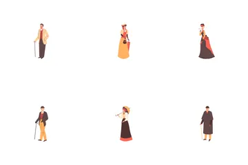 19th People Characters In Classic Victorian Style Costume Icon Pack