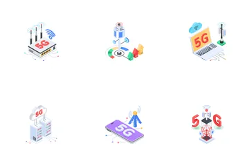 5G-Technologie und Internet Symbolpack