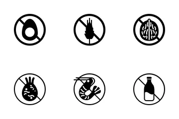 Alérgenos alimentarios (glifo: negro) Paquete de Iconos