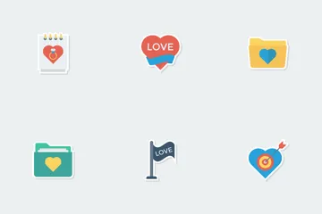 Iconos de papel plano de amor y romance Paquete de Iconos