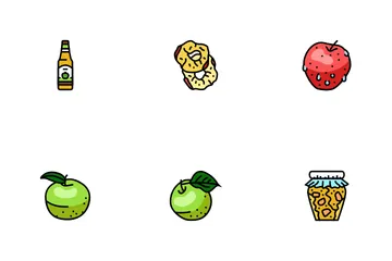 Apple Fruit Red Green Leaf Fresh Icon Pack