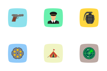 Army And Military Flat Curve Bg Icon Pack