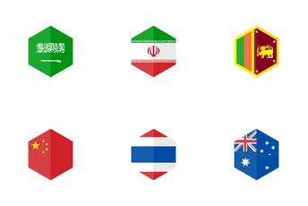 Asia Hexagon Flag Icon Pack