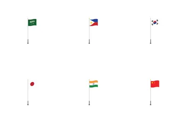 Asian Countries Waving Flag Icon Pack