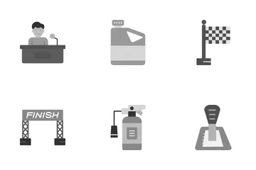 Auto Racing Flat Grey Icon Pack