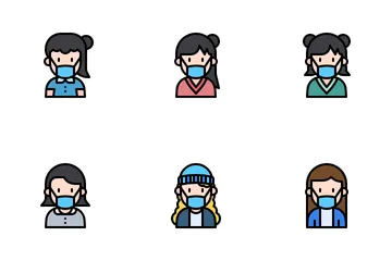 Avatars Kid With Medical Mask Icon Pack