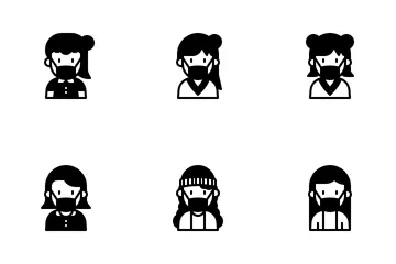 Avatars Kid With Medical Mask Icon Pack