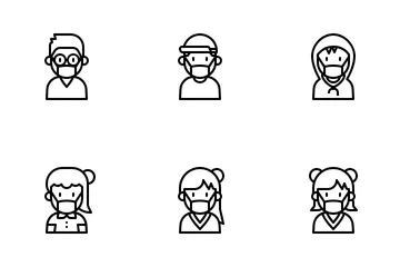 Avatars Kid With Medical Mask Icon Pack