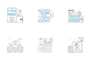 Banca, Financiera, Dinero Y Transferencia, Fondos Paquete de Iconos