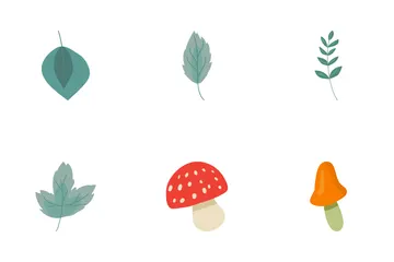 Baum, Blätter, Pilz, Und, Beere Symbolpack