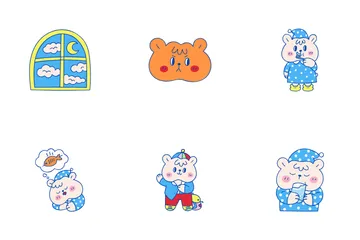 Bear Character And Daily Routine Icon Pack