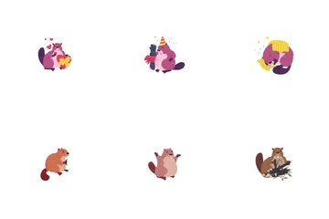 Beavers In Different Poses Icon Pack