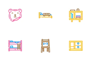 Bedroom Room Kid Interior Icon Pack