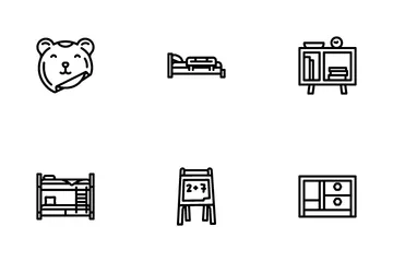 Bedroom Room Kid Interior Icon Pack