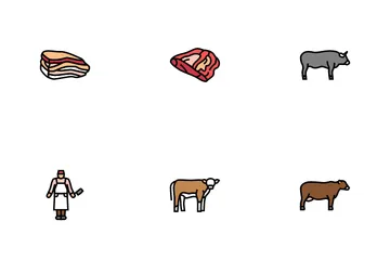 쇠고기 고기 영양 생산 아이콘 팩