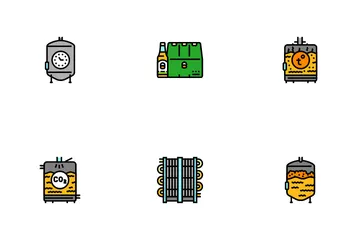Beer Production Brewery Factory Icon Pack
