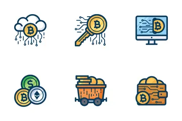 Bitcoin y minería Paquete de Iconos