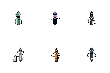 Bolígrafo, carácter, lápiz, escuela Paquete de Iconos