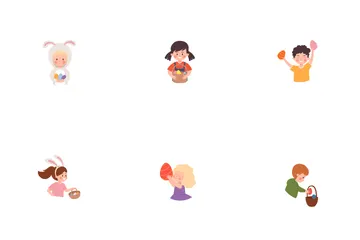 Boys And Girls With Bunny Ears Enjoy Hunting Easter Eggs Icon Pack