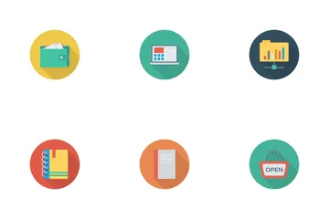 Business And Office Flat Circle Shadow Icon Pack