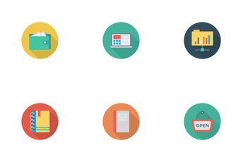 Business And Office Flat Circle Shadow Icon Pack