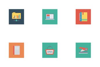 Business And Office Flat Square Icons Icon Pack