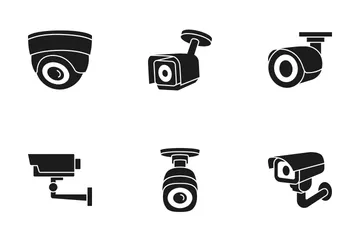 Iconos de sistemas de cámaras de seguridad y cámaras CCTV. Paquete de Iconos