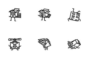 Cardboard Box Character Icon Pack