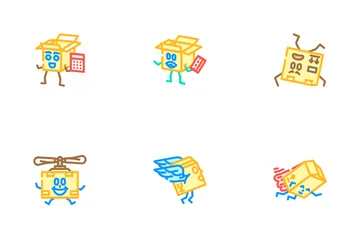 Cardboard Box Character Icon Pack