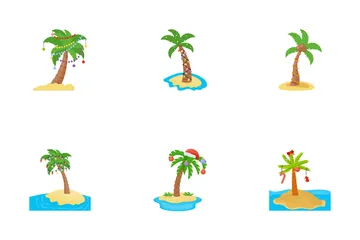 Cartoon Christmas Palm Trees Icon Pack