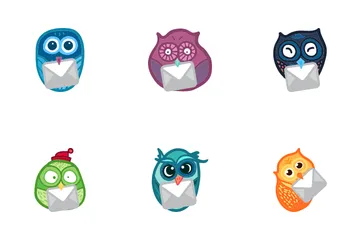 Cartoon Owl With Message Letter Icon Pack