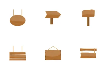 Cartoon Wooden Sign Boards Icon Pack