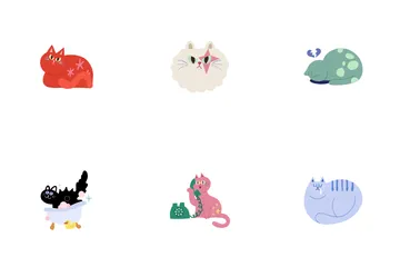 Cat Characters With Daily Activities Icon Pack