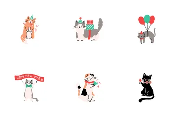 Cats New Year Party Icon Pack